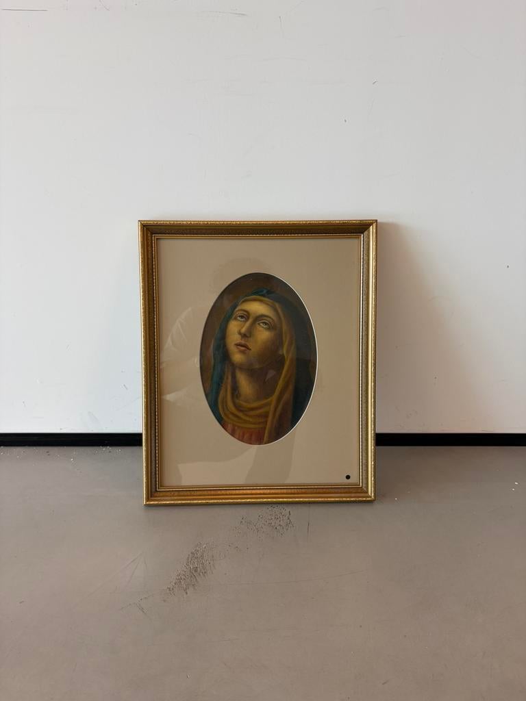 Madonna geschilderd ingelijst, Antiek en Kunst, Antiek | Religie, Ophalen of Verzenden