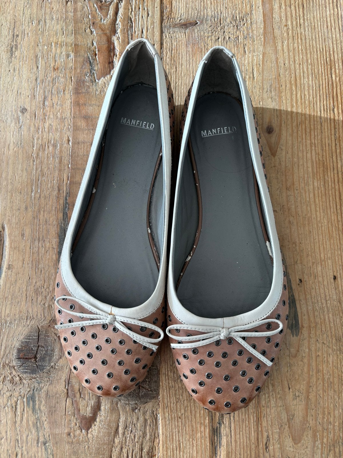 Manfield ballerina's - Bruin met perforaties, Bruin, Gedragen, Ballerina's, Ophalen of Verzenden