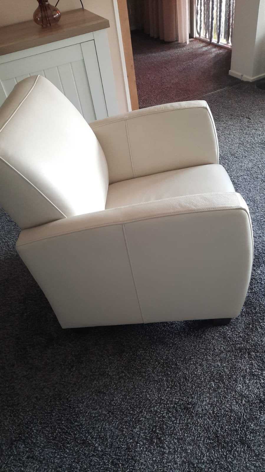 Comfortabele Crèmekleurige Leren Fauteuil, Ophalen, Gebruikt, Overige kleuren, Leer