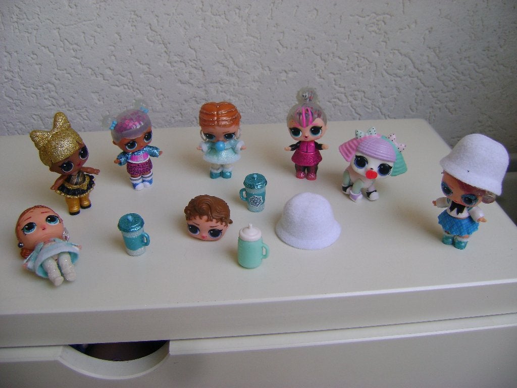 6 lol poppetjes met 3 drink bekers hoedje exra hoofd, Ophalen of Verzenden, Zo goed als nieuw, Overige typen