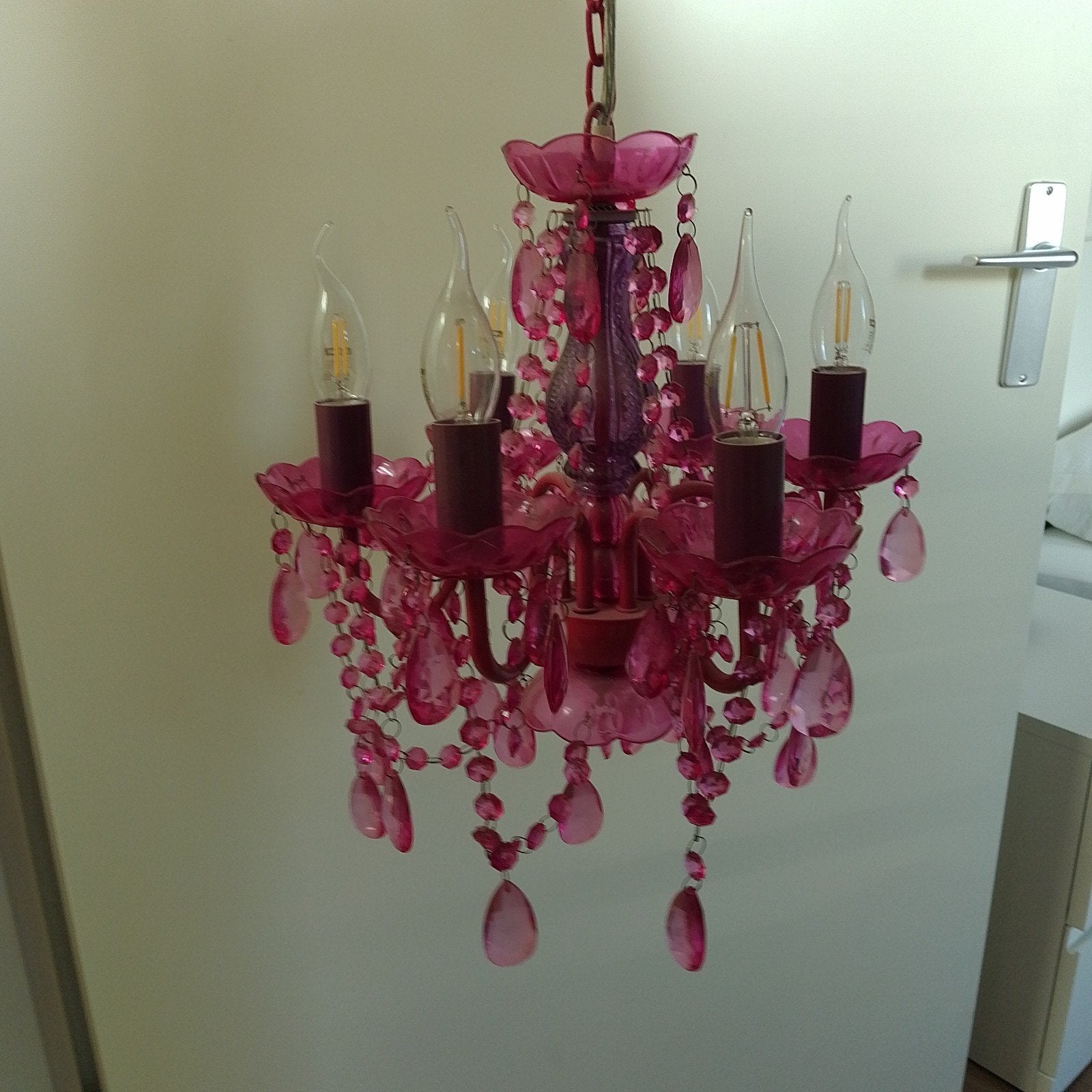Roze kroonluchter met 5 lichtpunten, Ophalen, E14 (klein), Modern, Speels, Glamour, Kunststof