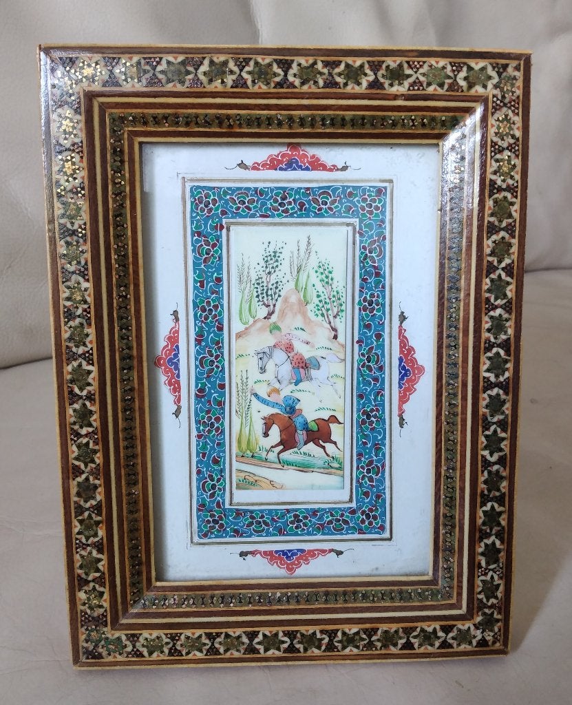 Perzische miniatuurschilderij 1, Ophalen of Verzenden, Achter glas