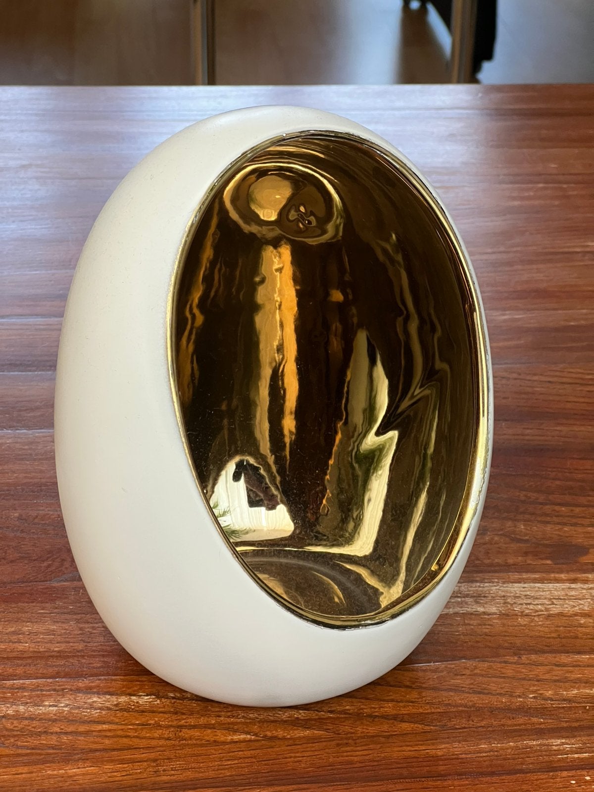 Groot windlicht / sfeerlicht – Mat wit met goud (22 cm), Ophalen, Goud, Overige materialen, Windlicht