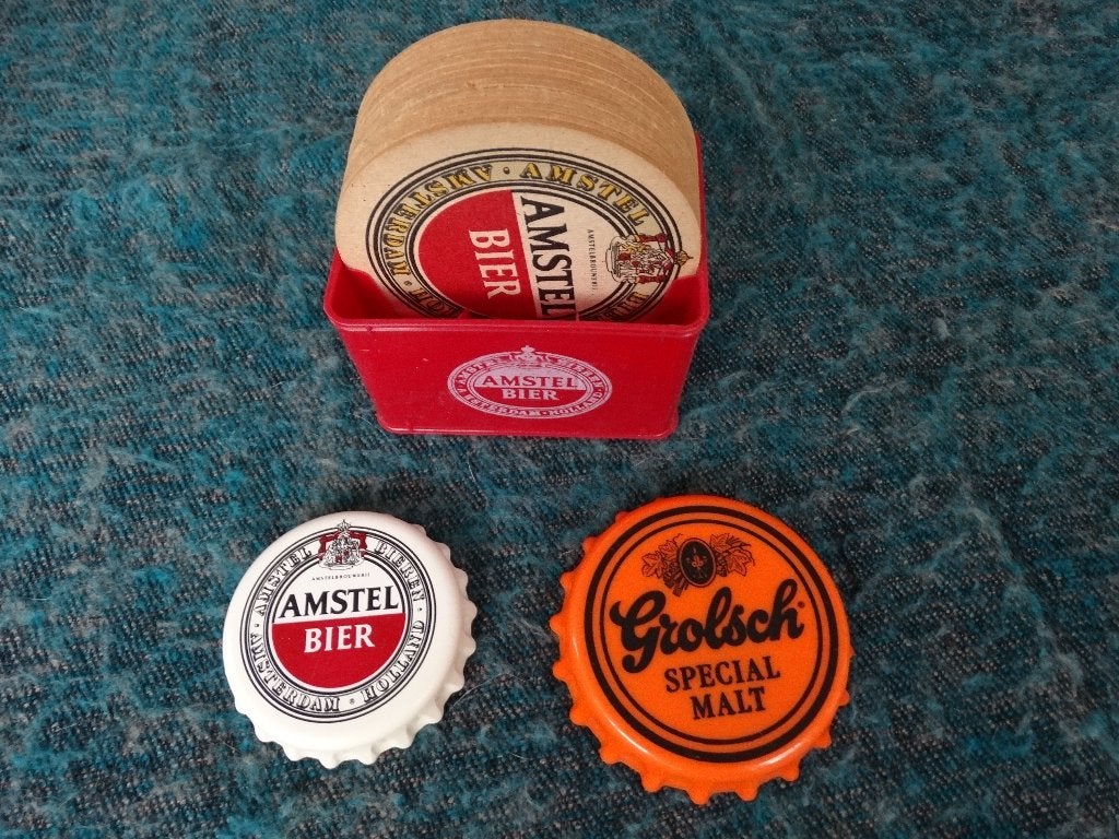 Miniatuur kratje Amstel Bier, Amstel flesopener en Grolsch, Verzenden, Gebruikt, Flesopener, Amstel