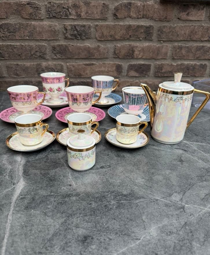 Vintage lusterware kop&schotels en klein mokka servies, Ophalen of Verzenden