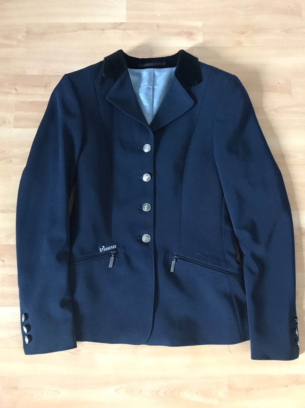 Pikeur wedstrijdjasje, Dieren en Toebehoren, Paardrijkleding, Blauw, Gebruikt, Inclusief opbergtas, XS