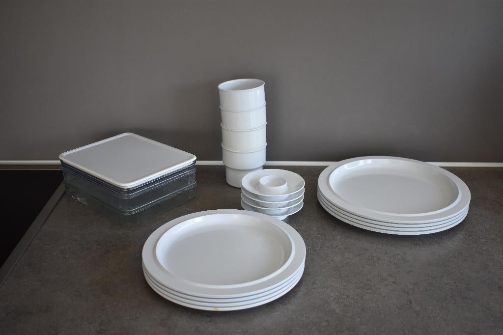Mepal retro witte buitenservies voor 4 personen - 20 delig, Ophalen of Verzenden, Gebruikt