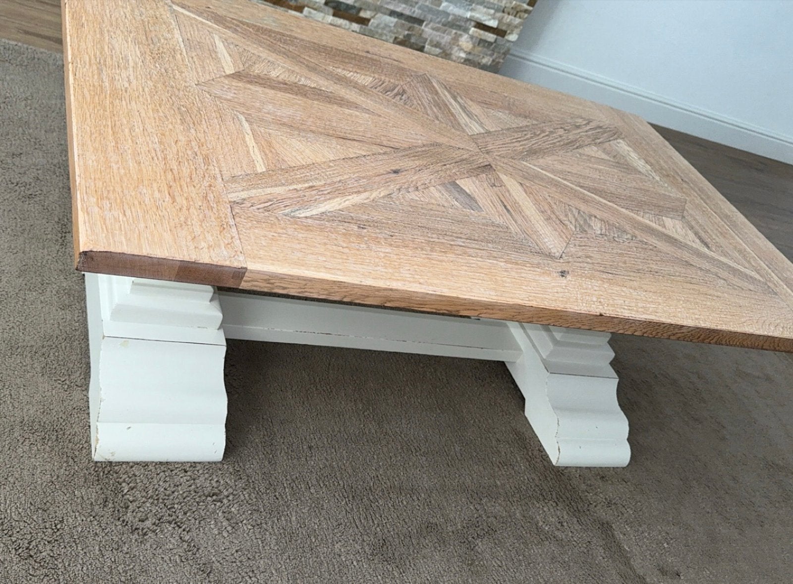 Kloostertafel met eiken kasteelvloer tafelblad, Huis en Inrichting, Ophalen, Gebruikt, 100 tot 150 cm, Eikenhout