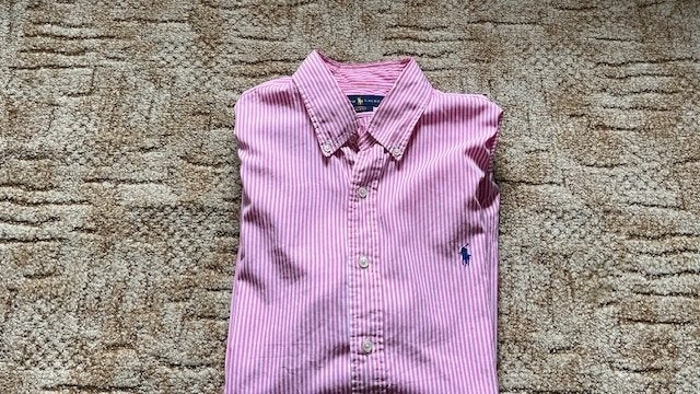 Ralph Lauren slim fit xl overhemd roze wit, Ophalen of Verzenden, Gedragen, Overige kleuren, Halswijdte 43/44 (XL)