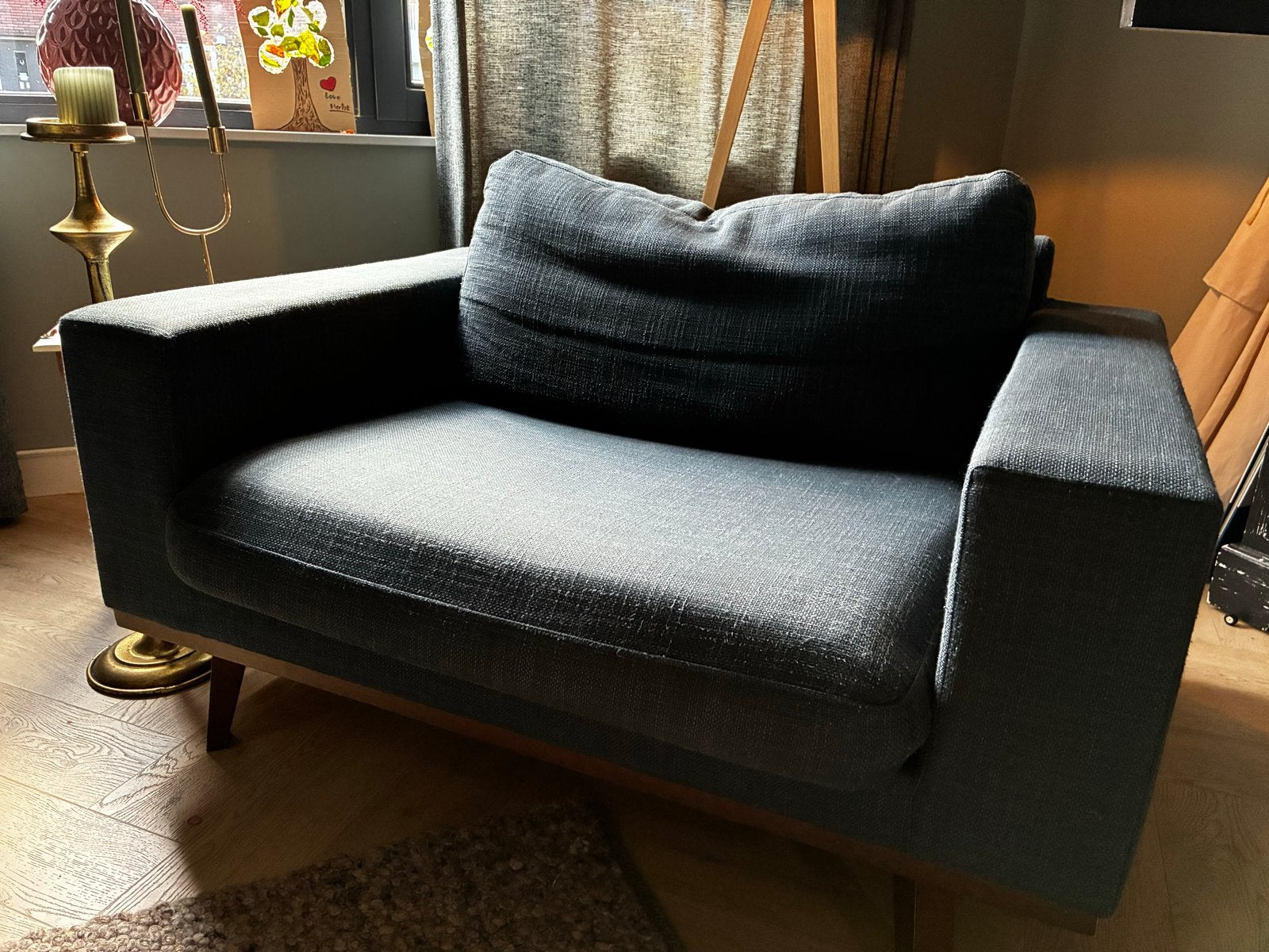 Comfortabele loveseat - Donkerblauw stof, Ophalen, Gebruikt, Blauw, Eén