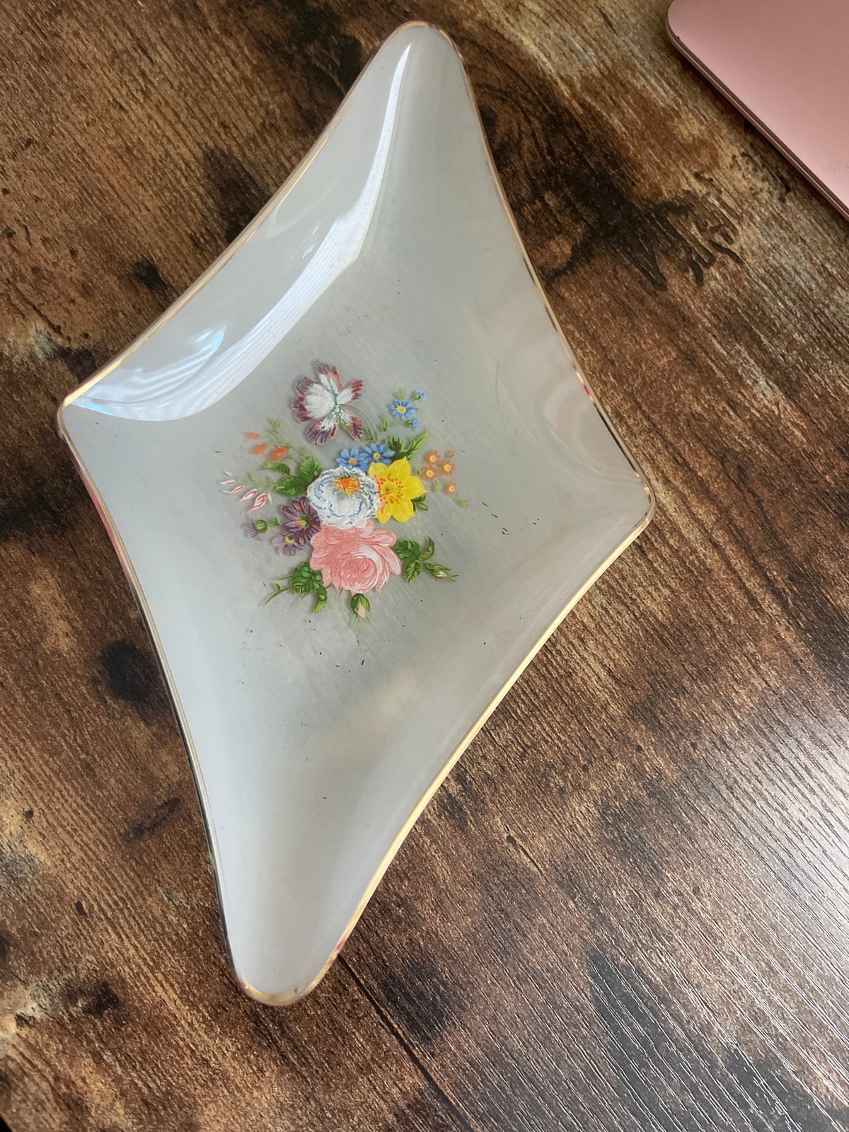Vintage glazen schaaltje met bloemmotief, Antiek en Kunst, Ophalen