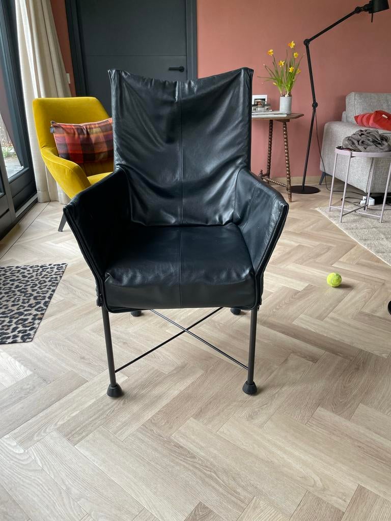 4x Montis Chaplin stoelhoezen, zwart leer, Gerard van den Be, Ophalen, Gebruikt, Leer, Tijdloos design.