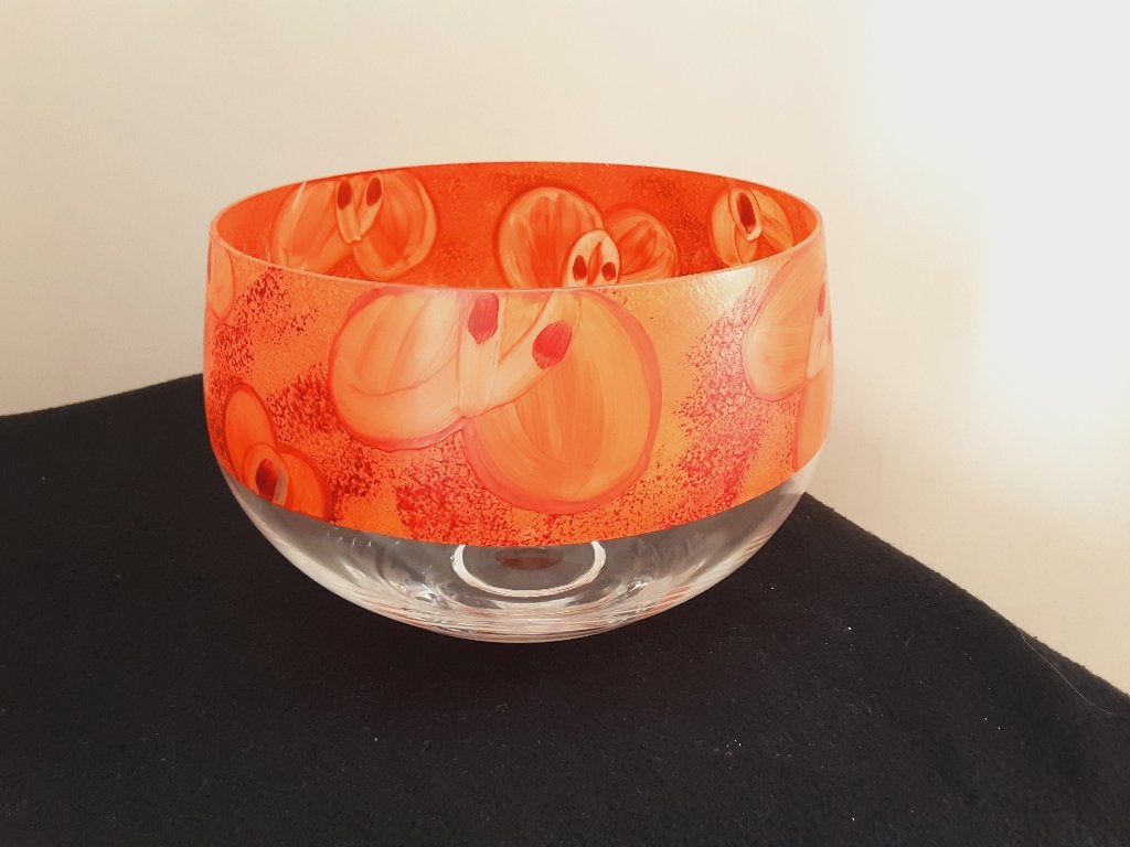 Zweedse Vintage Handbeschilderde Glazen Schaal SEA Glasbruk, Ophalen