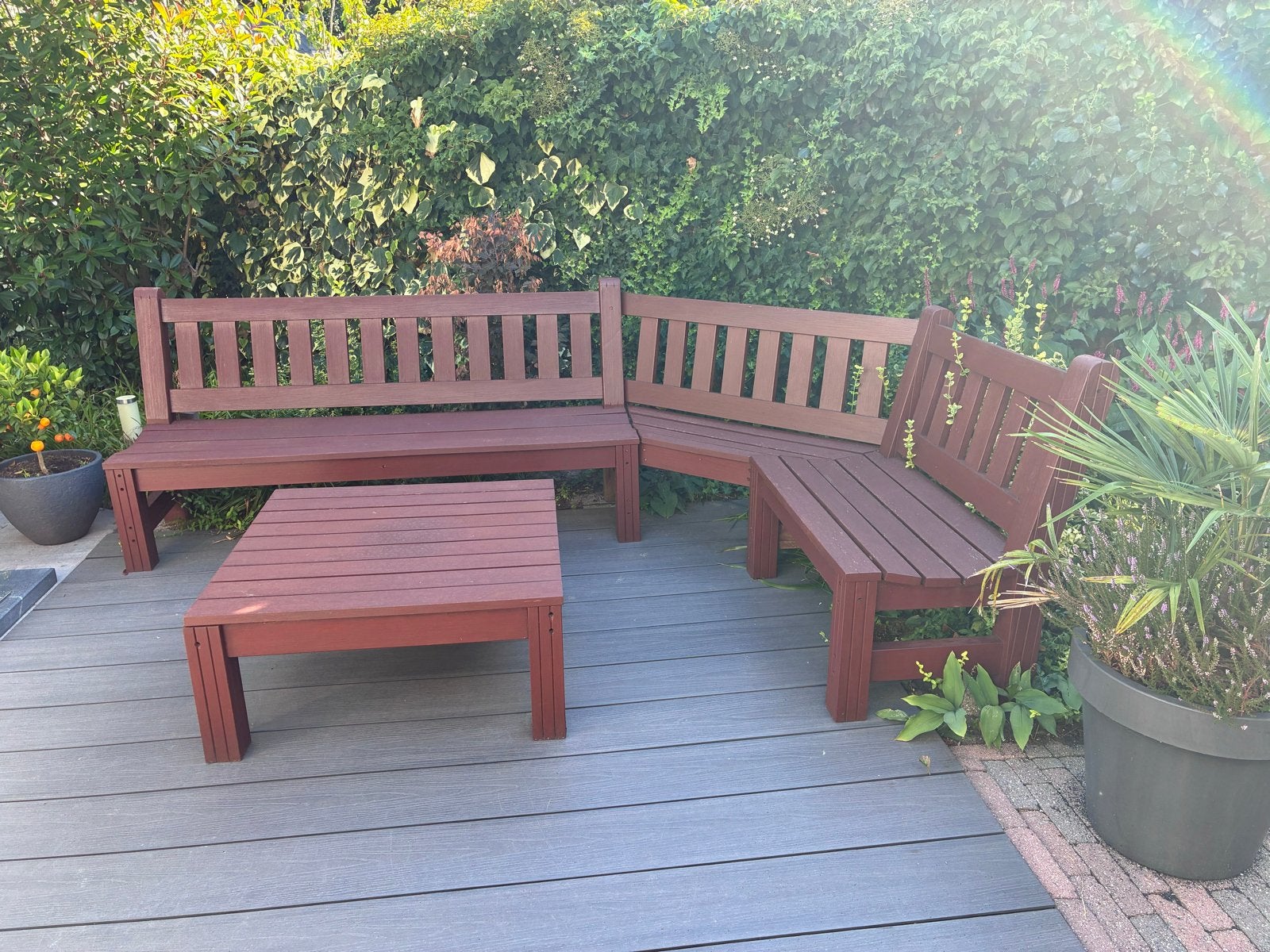 Mooie hardhouten tuinset / tuinbank met tafel, Tuin en Terras, Ophalen, Gebruikt, Hardhout, 6 zitplaatsen