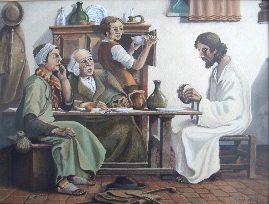 Piet Clijnk (1899-1967) - Avondmaal in Emmaus - aquarel, Ophalen