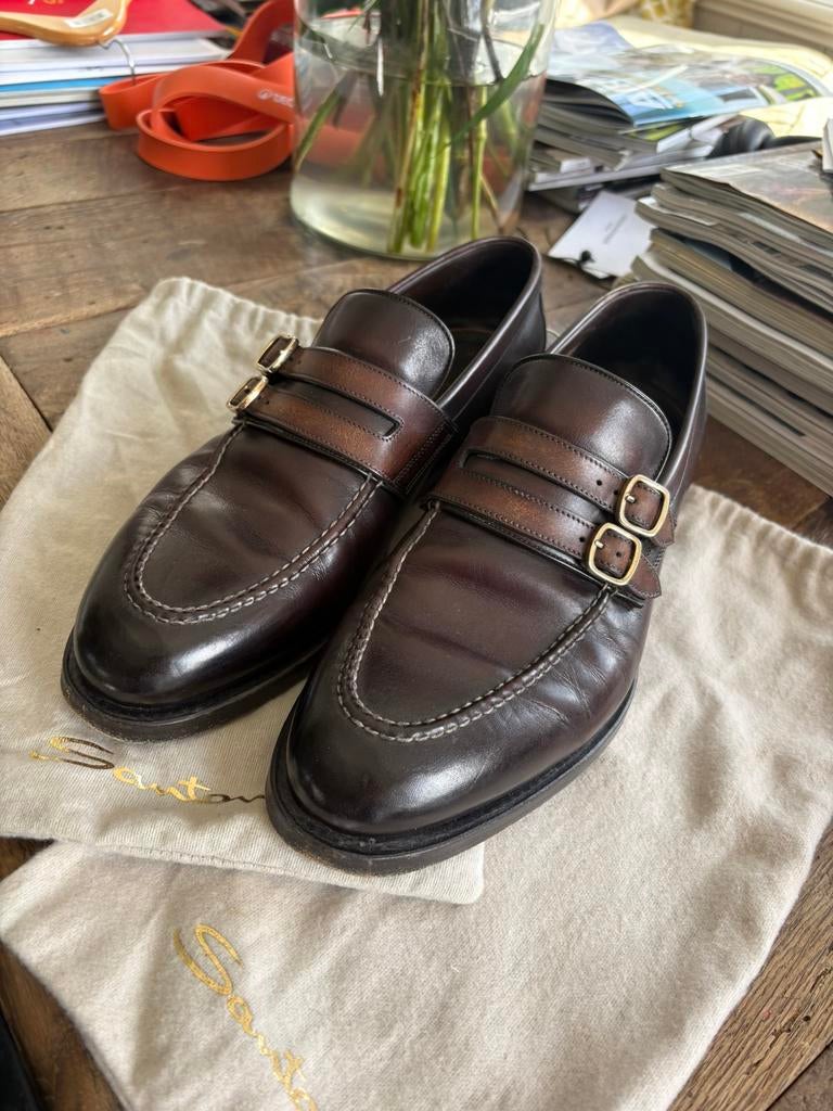 Santoni loafers - maat 10.5 / 44.5, Loafers, Bruin, Ophalen of Verzenden, Zo goed als nieuw