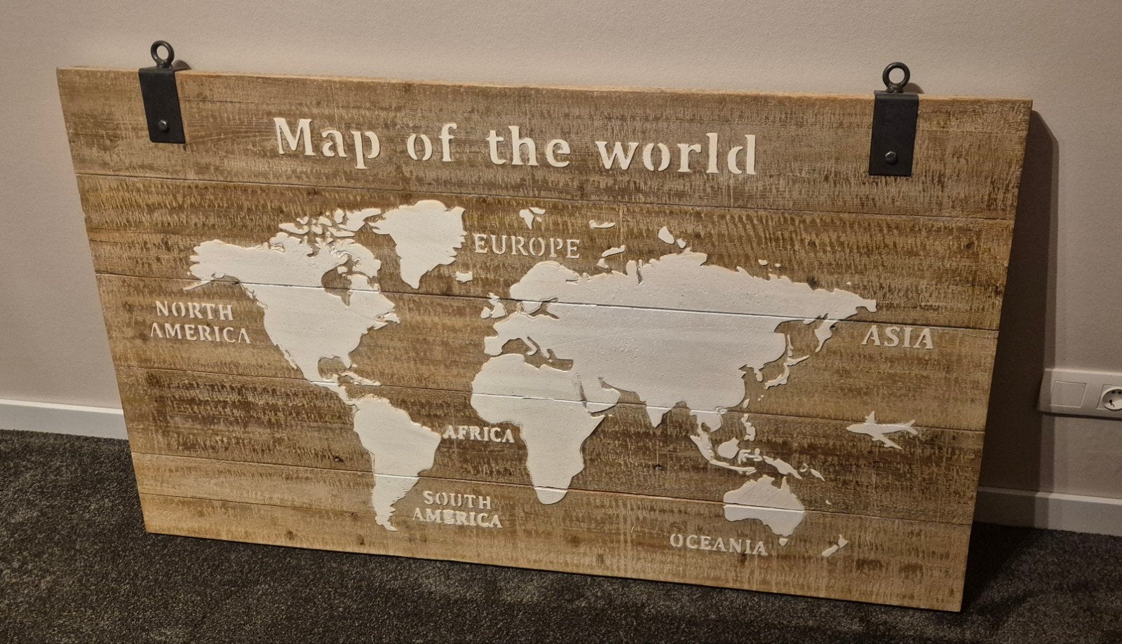 Schilderij, hout, wereldkaart 140 x 80 cm., Ophalen