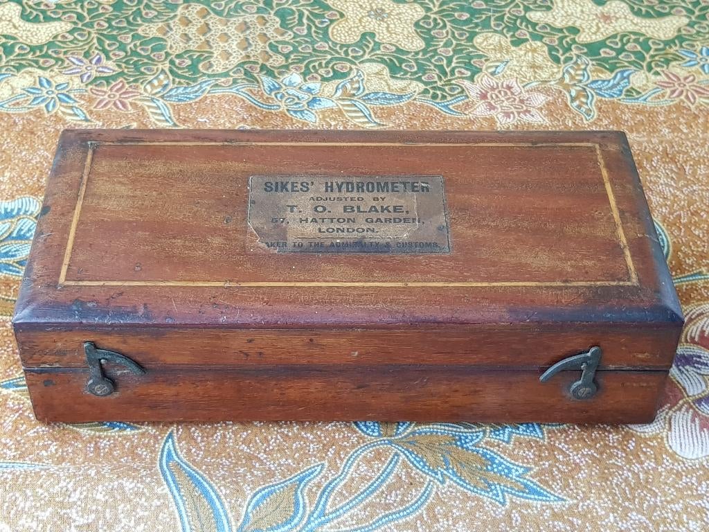 Mooie antieke Sikes London hydrometer uit Engeland in kistje, Ophalen of Verzenden