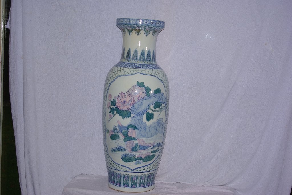 Grote Chinese porseleinen vaas met bloemen en vogels, Antiek en Kunst, Ophalen of Verzenden