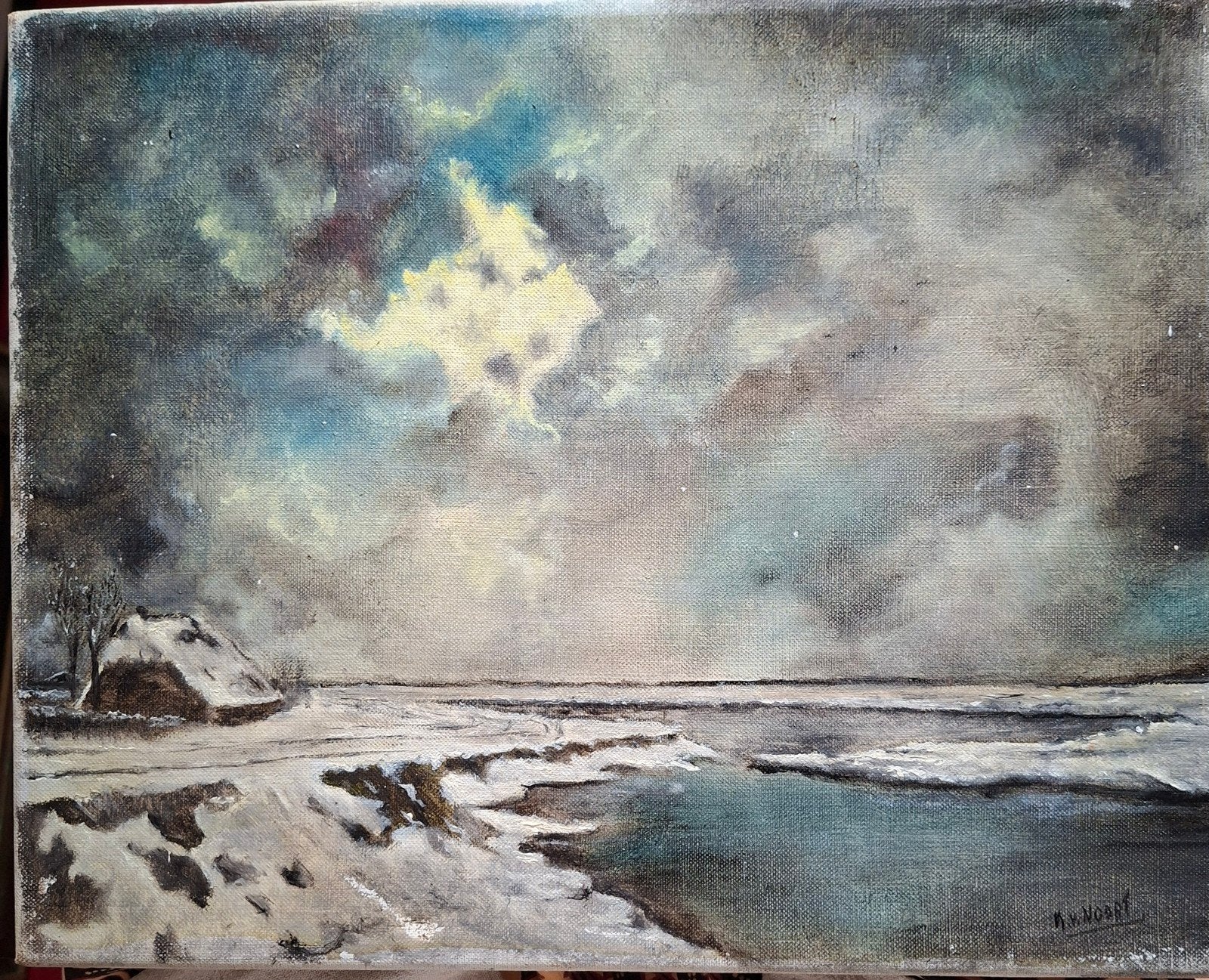 winters olieverfschilderij – A.(Kees) v. Noort, Ophalen of Verzenden