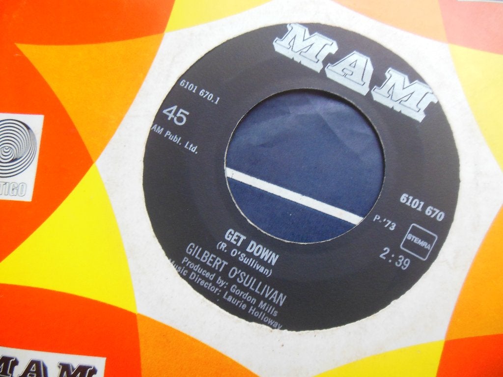 single gilbert o sullivan get down 45rpm jukebox vinyl 7'', Gebruikt, 7 inch, Ophalen of Verzenden, Pop