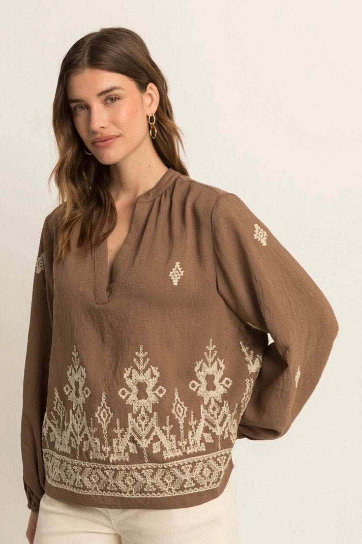 Expresso blouse met borduursel - M - Nieuw met kaartje, Kleding | Dames, Verzenden, Nieuw, Maat 38/40 (M), Bruin