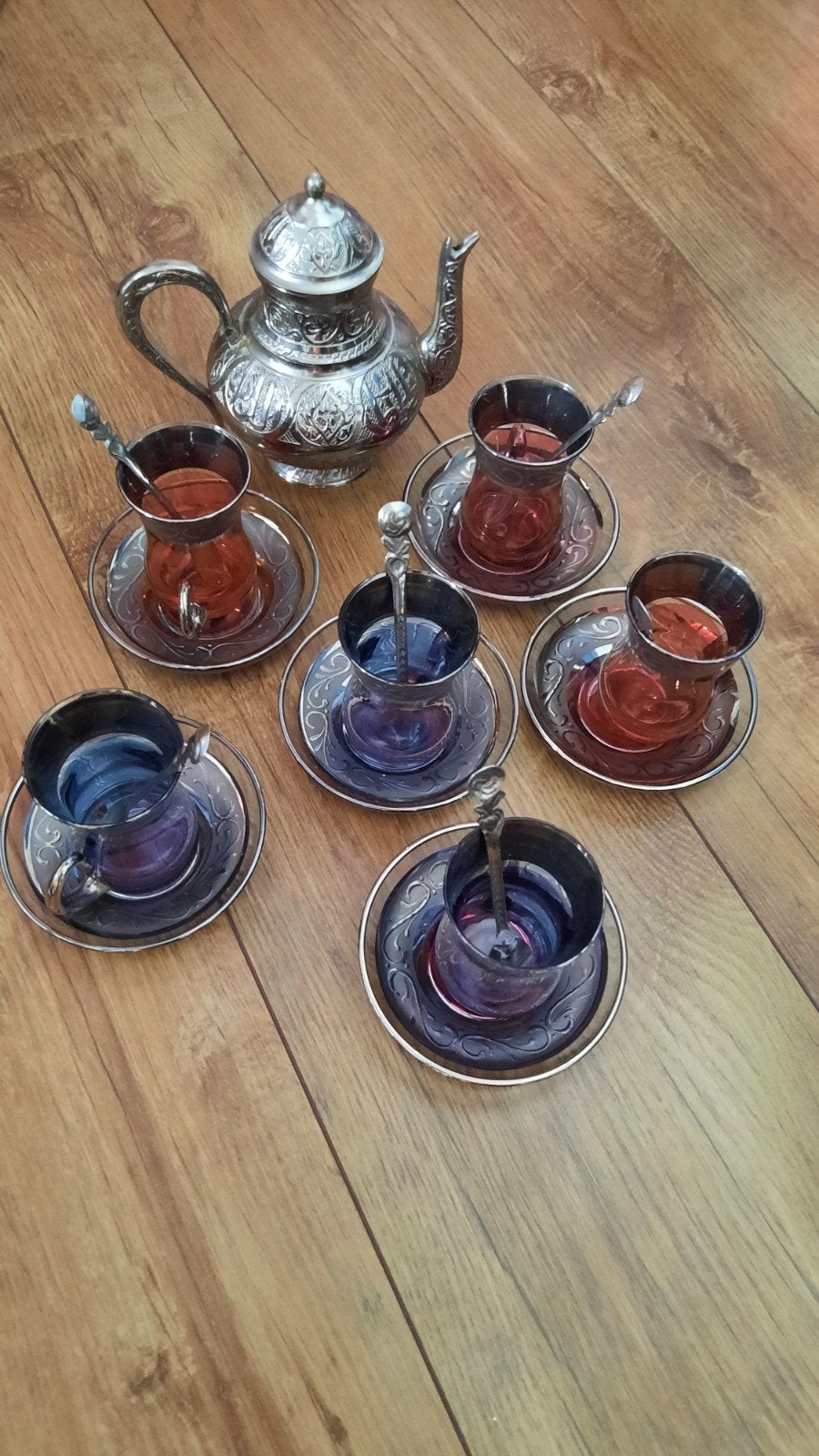 Turkse theeset met theepot en 6 glazen, Antiek en Kunst, Ophalen