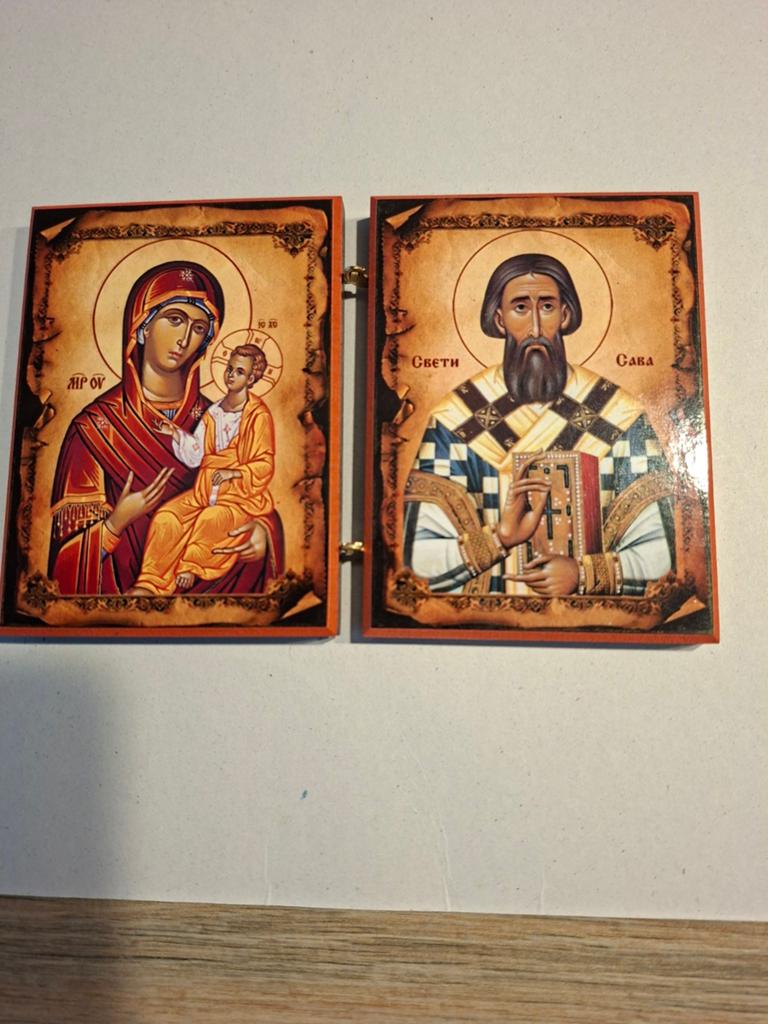 Set van 2 religieuze iconen: Maria met kind en Heilige Sava, Antiek en Kunst, Antiek | Religie, Ophalen of Verzenden