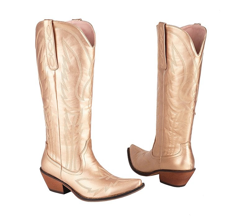 Gouden hoge cowgirl dames laarzen leren cowboy boots vrouwen, Kleding | Dames, Schoenen, Verzenden, Nieuw, Overige kleuren, Hoge laarzen
