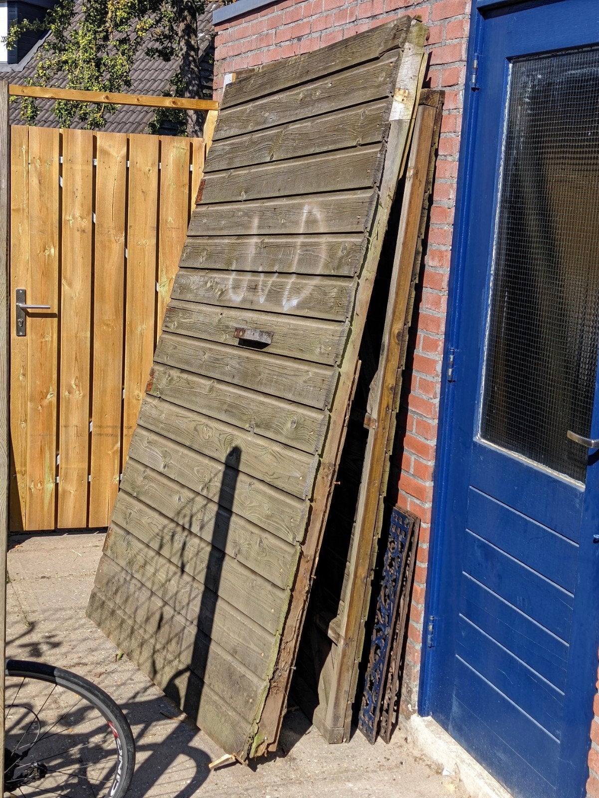 Houten tuinpoort / schuurdeur, Ophalen, Gebruikt, 80 tot 100 cm, Buitendeur