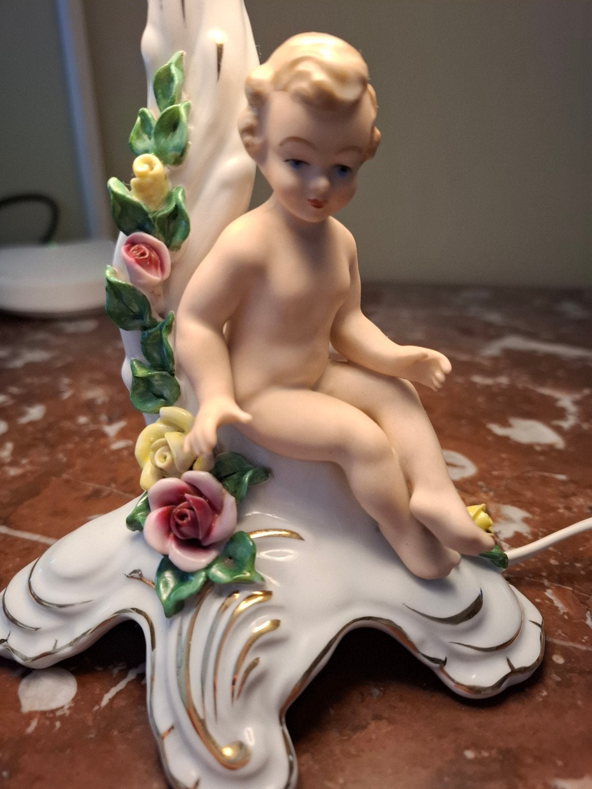 prachtige Dresden Porseleinen lampje met Putti, Ophalen of Verzenden