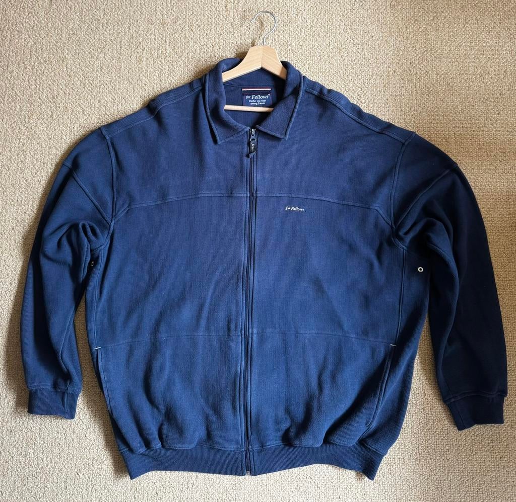 For Fellows: blauw 95% katoenen herenvest met rits, L., Kleding | Heren, Truien en Vesten, Ophalen of Verzenden, Gedragen, Blauw