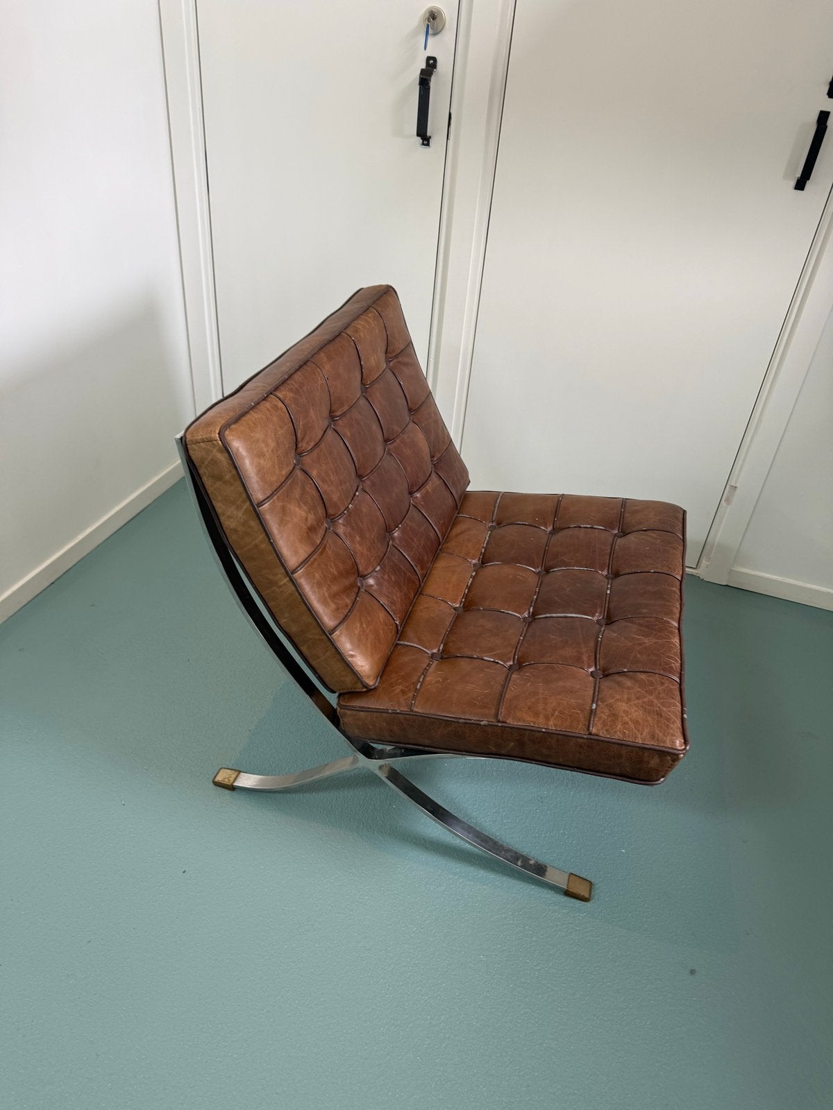 Barcelona Chair Stijl Fauteuil - Bruin Leer & Chroom, Ophalen of Verzenden