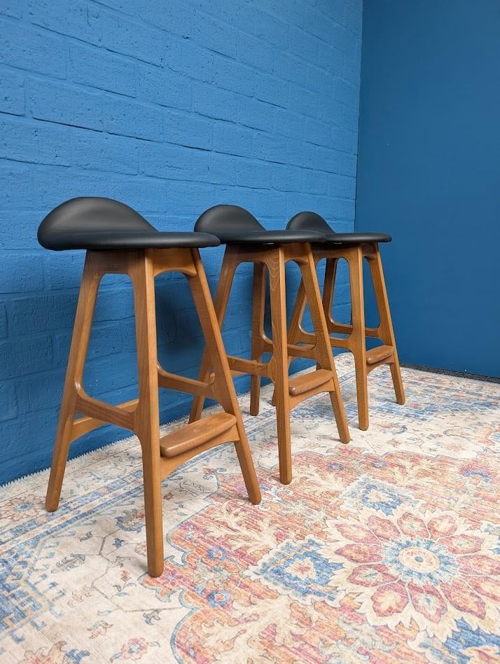 3x Retro OD61 barkrukken, Erik Buch, Hammel Møbelfabrik, Ophalen, Drie, Zo goed als nieuw, Leer