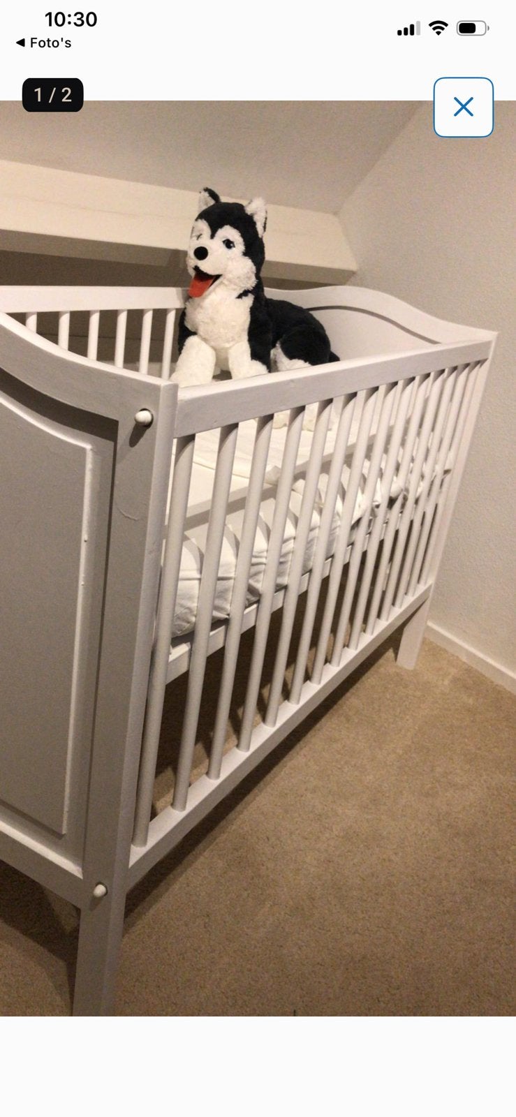 Baby bedje, kleur wit standaard maat.   45, Ophalen, Gebruikt, Ledikant