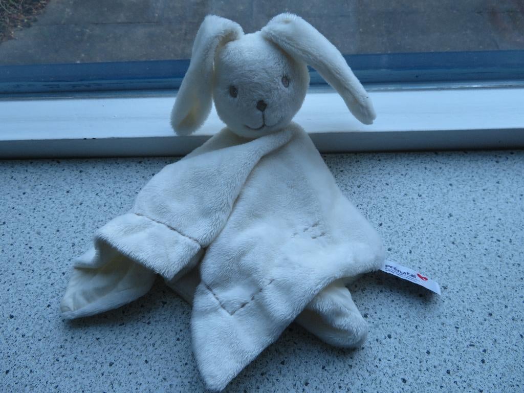 Knuffeldoek konijn van Prénatal zacht wit velours, Prénatal, Konijn, Ophalen of Verzenden, Zo goed als nieuw