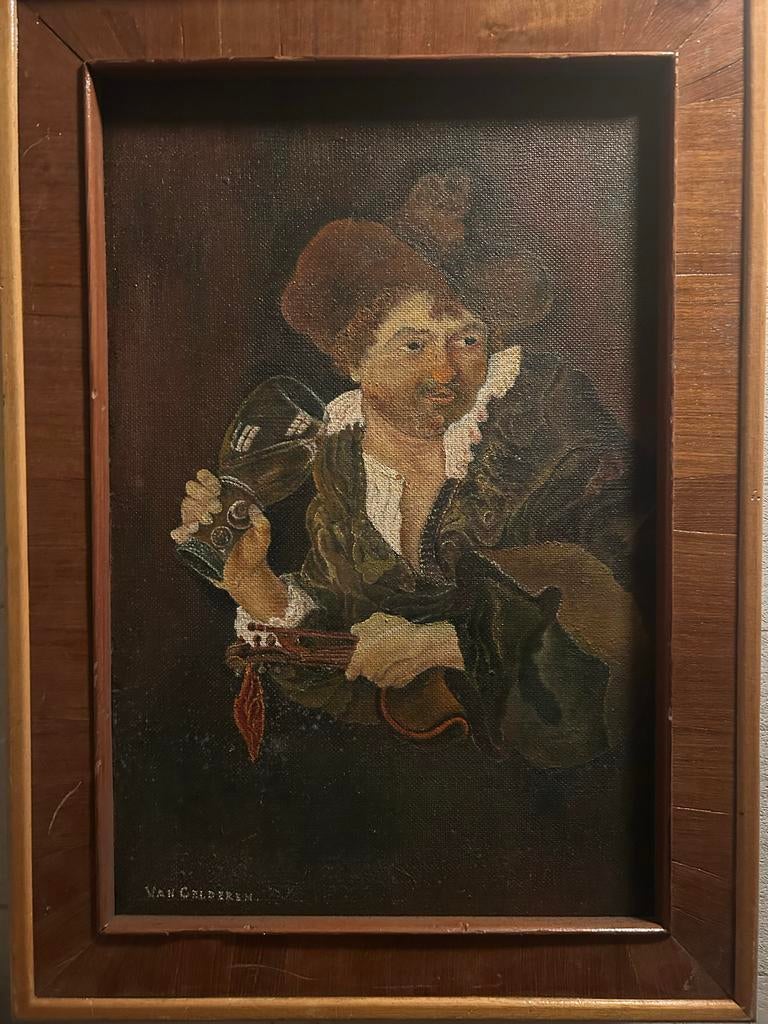 Olieverfschilderij 'Man met Beker' - Gesigneerd Van Gelderen, Antiek en Kunst, Kunst | Schilderijen | Klassiek, Ophalen