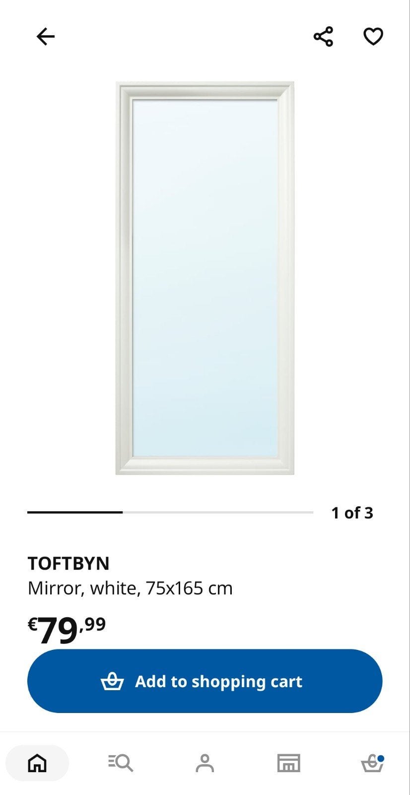 Spiegel TOFTBYN wit, 75x165 cm, Huis en Inrichting, Woonaccessoires | Spiegels, Ophalen, Rechthoekig, Minder dan 50 cm, Minder dan 100 cm