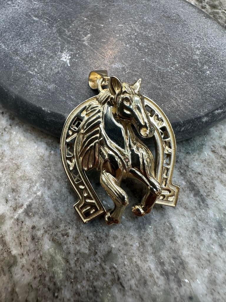 Schitterende 14k Gouden Paardenhanger - Gelukssymbool, Sieraden, Tassen en Uiterlijk, Kettinghangers, Ophalen of Verzenden, Nieuw