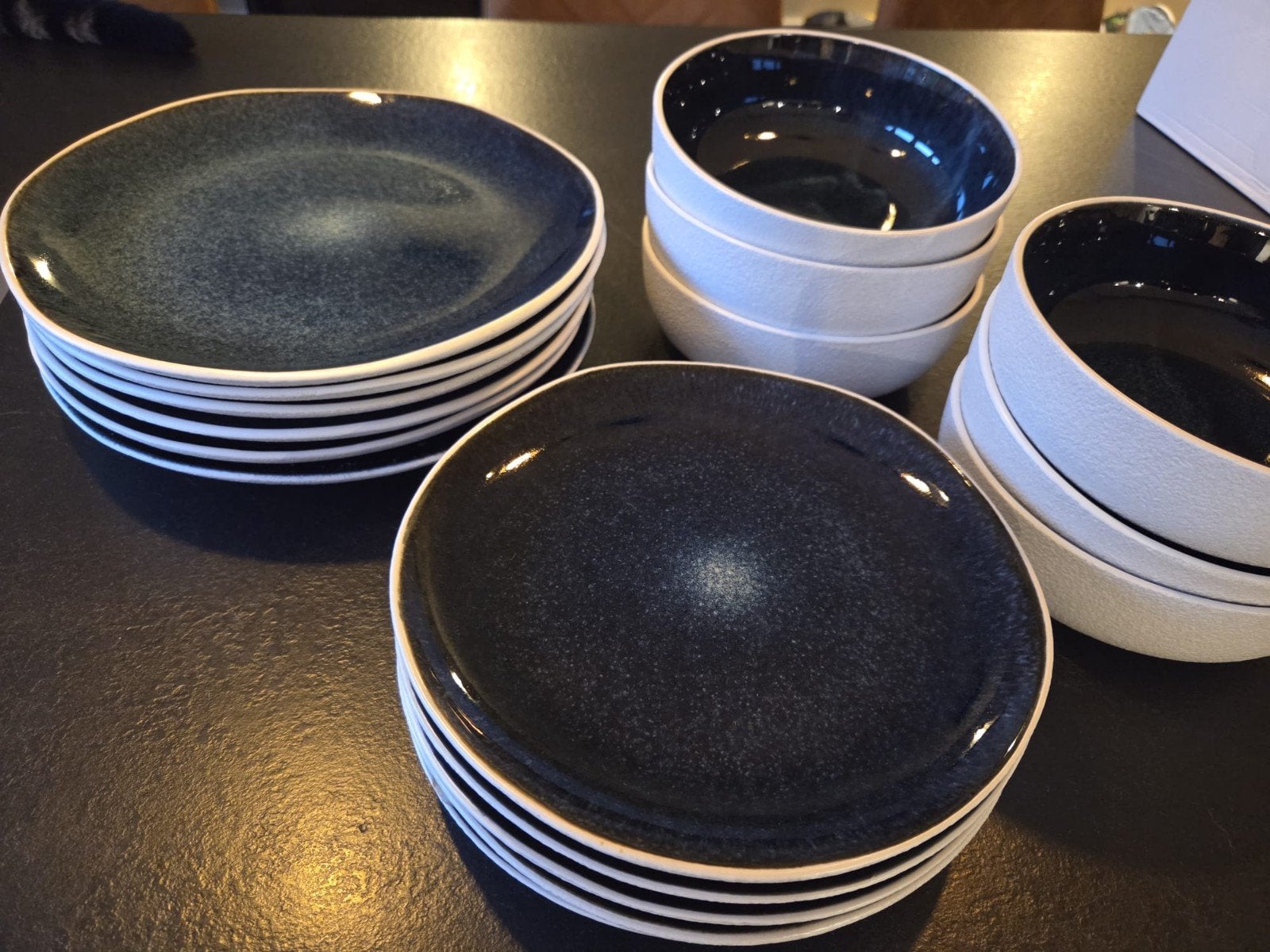 bordenset (donkerblauw/wit), Ophalen, Aardewerk, Overige stijlen, Bord(en)