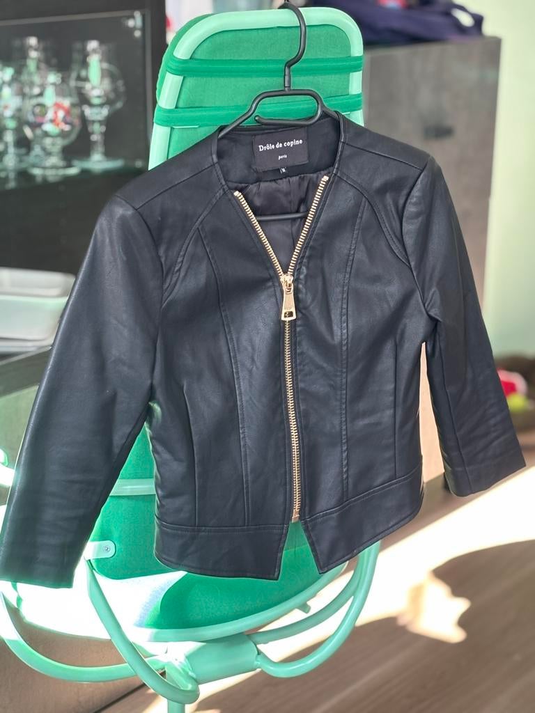Zwarte leren jas Drôle de Copine S/M met gouden rits, Ophalen of Verzenden, Zo goed als nieuw, Maat 38/40 (M), Zwart