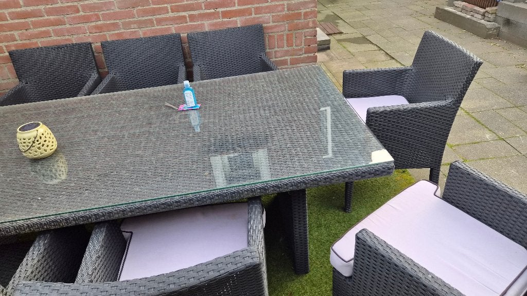 Mooie grote tuinset, Ophalen, Gebruikt, Eettafel, 8 zitplaatsen
