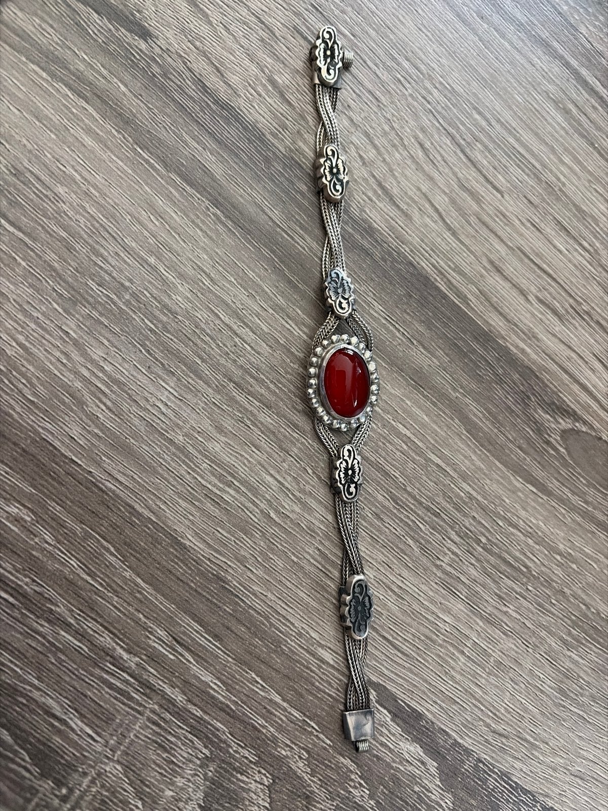 Retro Vintage Natuursteen Zilveren 925 Armband, Verzenden, Zilver, Met edelsteen