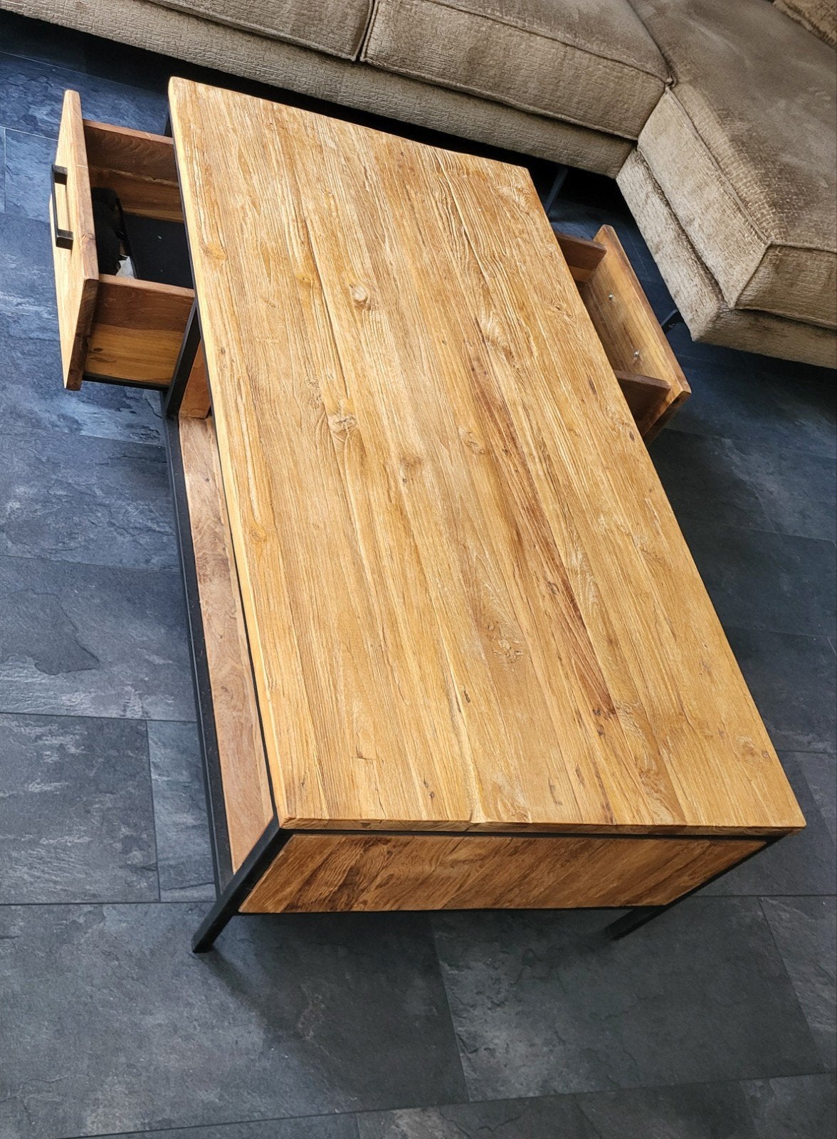 Industriële Teak Salontafel: Romaro 135x67 met Metalen Frame, Huis en Inrichting, Ophalen, Rechthoekig, 100 tot 150 cm, 50 tot 100 cm