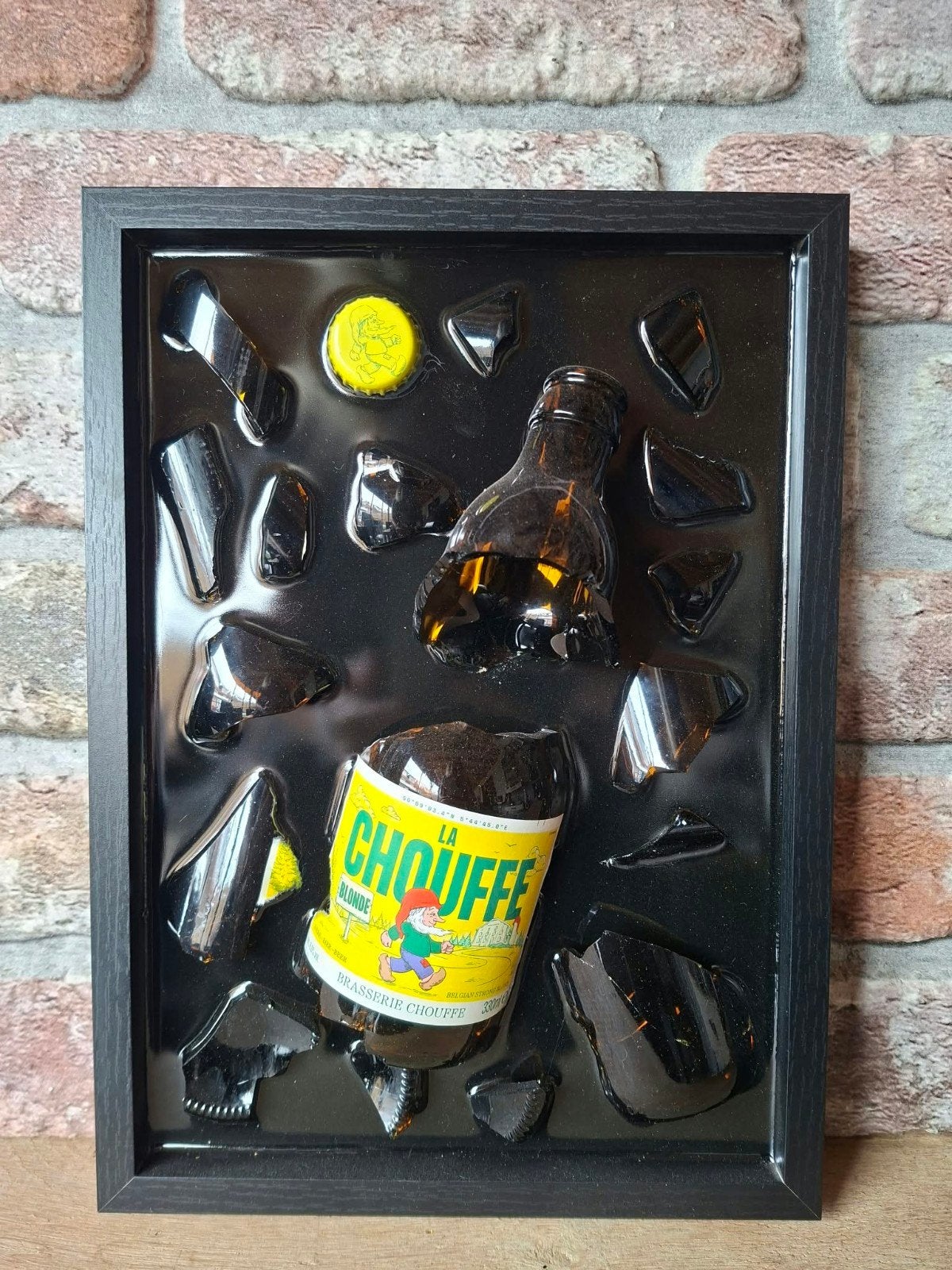 La chouffe flesje verwerkt in een lijst 23x33 met Epoxy, Ophalen of Verzenden