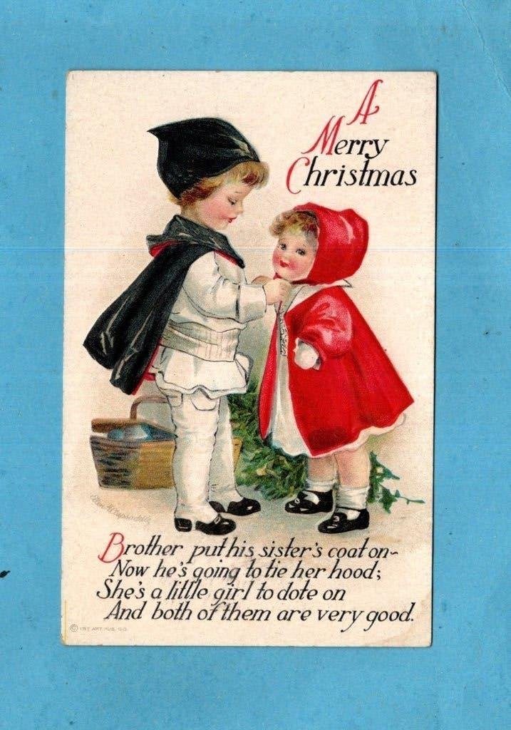 Pracht oude E.Clapsaddle's kerstkaart met kinderen - W438, Verzamelen, Ophalen of Verzenden, Voor 1920, Ongelopen, Kinderen