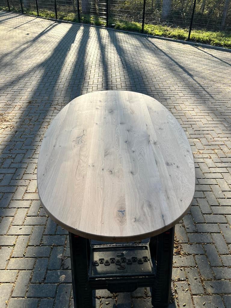Fins ovaal eettafel 180x100x3 recht eiken robuust, Huis en Inrichting, Tafels | Eettafels, Ophalen, Eikenhout, Nieuw, 50 tot 100 cm