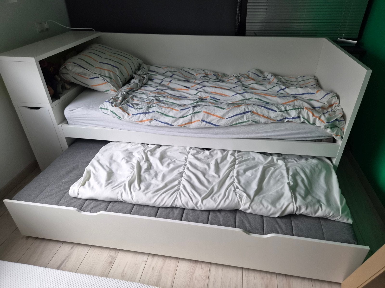 IKEA Hemnes bedbank met uitschuifbaar bed en opbergruimte, Ophalen, Modern, functioneel, Wit, Tweepersoons
