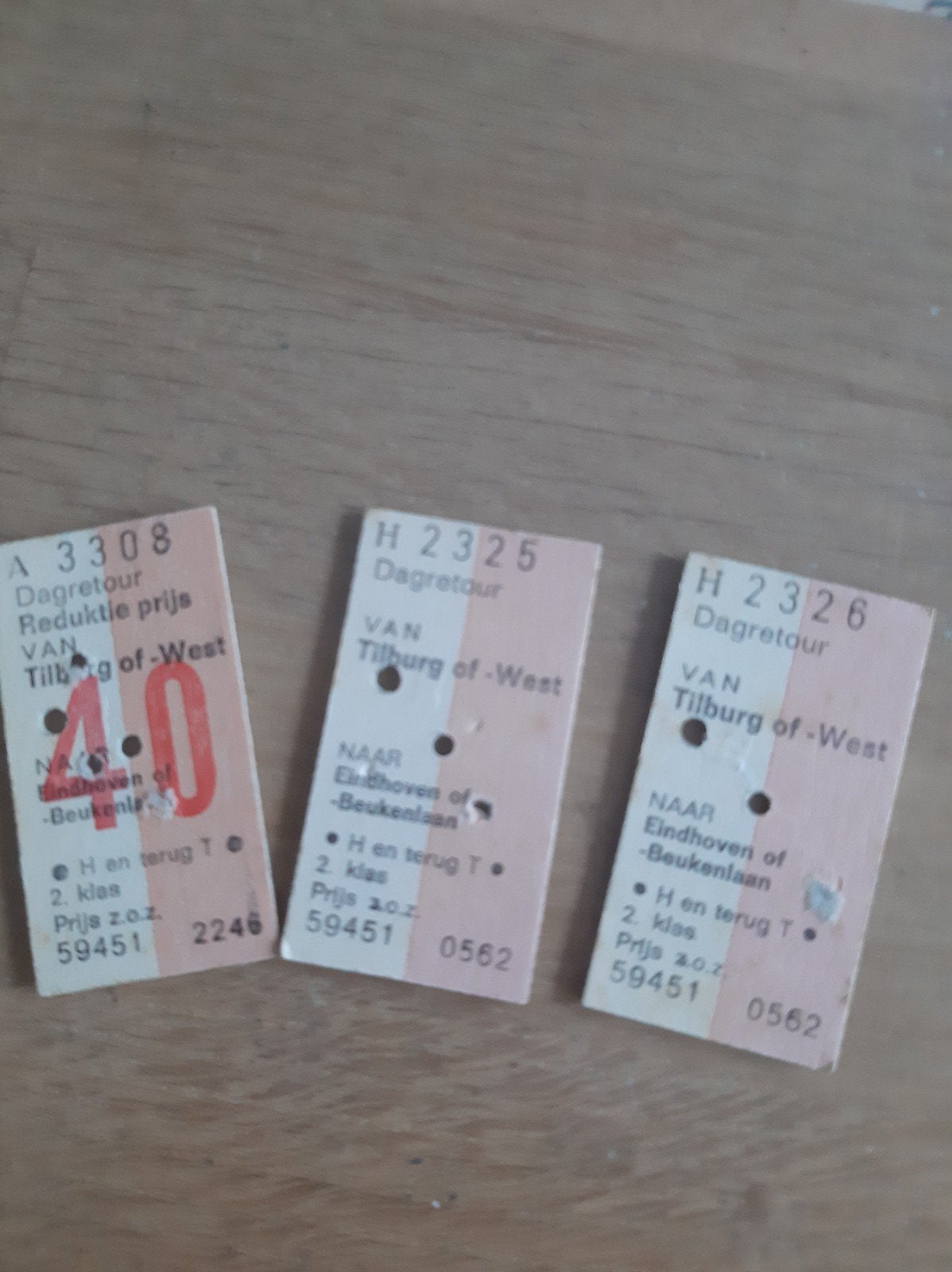 Oude treinkaartjes Tilburg-West naar Eindhoven (3 stuks), Ophalen of Verzenden, 1980 tot heden, Nederland
