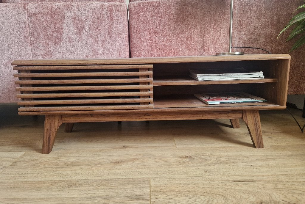 tv meubel donkerbruin, Ophalen, 100 tot 150 cm, Zo goed als nieuw, Minder dan 100 cm